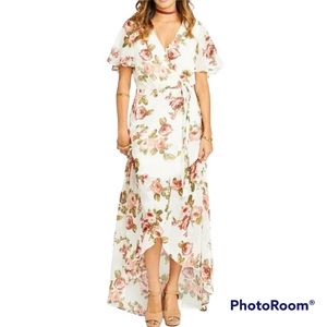 Show Me Your Mumu Marianne Cabbage Rose Wrap Chiffon Maxi Dress Small